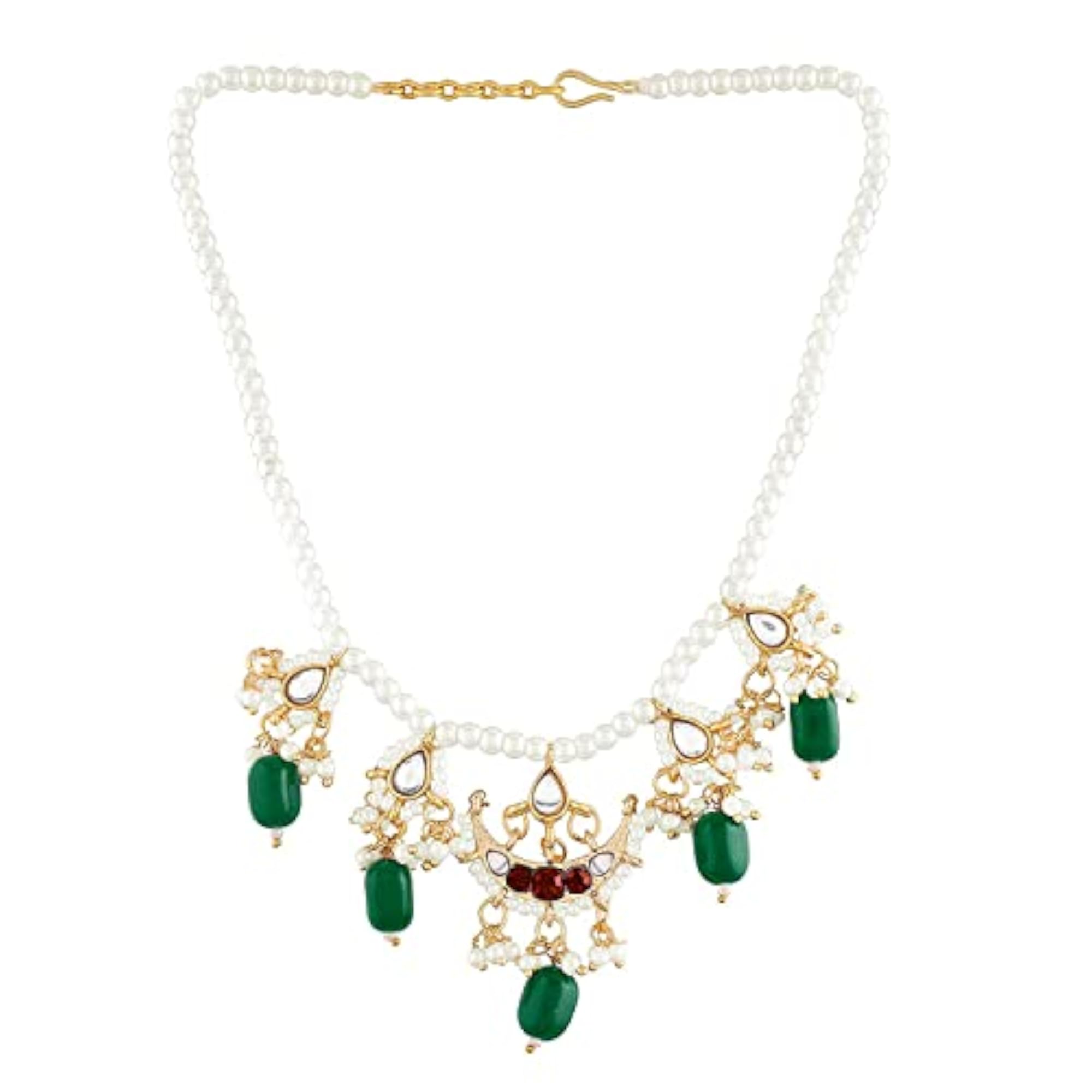 18k Plated Green Beaded Pearl Moti Mala Necklace Set