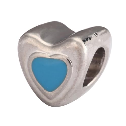 20pcs Blue Enamel Heart Symbol of Loyalty Trust Large Hole Beads (4.5mm Hole) Antique Silver Metal Spacer for DIY Craft Jewelry Making MEC-B11