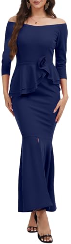 Image of Women's Elegant Formal Mermaid Maxi Dress Off Shoulder Long Sleeve Wedding Split Evening Gown Prom Cocktail Party Dresses