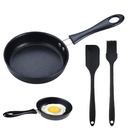 Image of YREYBN Small Frying Pan, Non-Stick Egg Frying Pan for Cooking, Mini Frying Pan Set with Spatula and Oil Brush, Compact Induction Compatible Omelette Pan for Kitchen Use