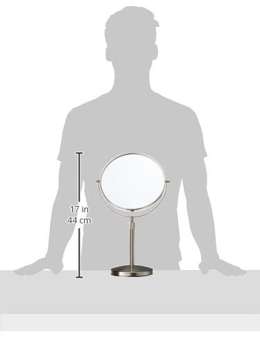 JERDON Two-Sided Tabletop Makeup Mirror - Makeup Mirror with 5X Magnification & Swivel Design - Portable 9-Inch Diameter Mirror in Nickel Finish - Model JP4045N