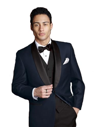 Men's Modern Fit Navy Shawl Tuxedo with Black Satin Lapel