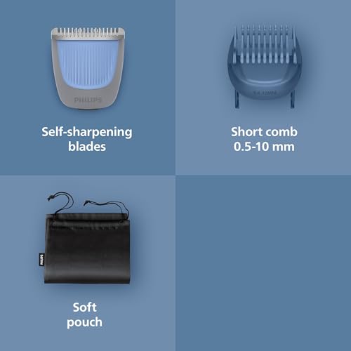 Philips Beard Trimmer 3000 Series - Self-Sharpening Blades with Round Tips, 20 Lock-in Settings, Lift&Trim Comb, 100% Waterproof, Battery Indicator, USB Charging, Soft Pouch, Model BT3619/15
