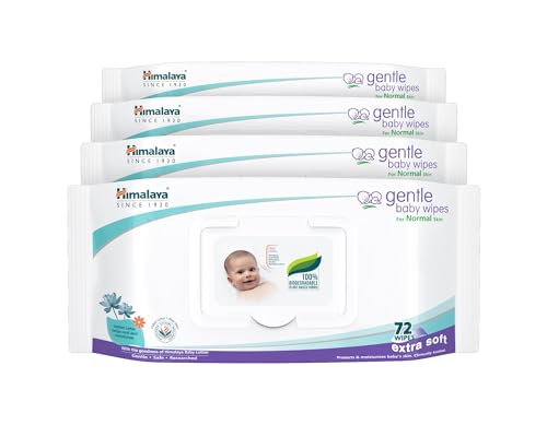 Himalaya Gentle Baby Wipes with Lid (72 wipes x4 packs -288 wipes) |100% Biodegradable Plant-based fabric | Indian Lotus & Aloe Vera | Skin Friendly PH| Extra Soft