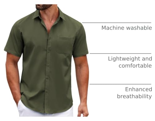 Image of COOFANDY Mens Short Sleeve Casual Button Down Shirts Summer Untucked Dress Shirts with Pocket