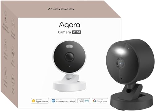 Aqara G100, 2K Sicherheitskamera für Innen & Außenbereich, HomeKit Secure Video, 2-Wege-Audio, Scheinwerfer Farb/IR Nachtsicht, KI-Erkennung,140°Sichtfeld, HomeKit, Alexa,Google,IFTTT, Schwarz