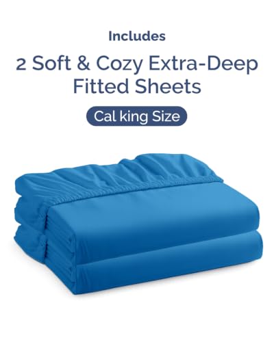 Image of CGK Linens 2 Pack Extra Deep Cal King Fitted Sheets - Royal Blue
