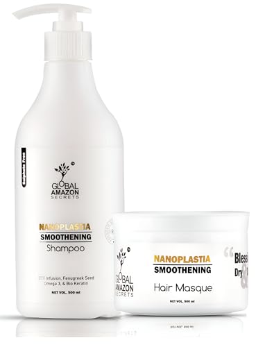 Image of Global Amazon Secrets Nanoplastia Hair Care Set, Smoothening Shampoo and Hair Masque with BTX Infusion, 500ml Each