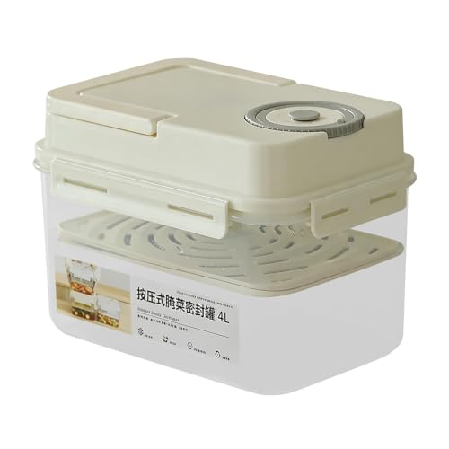Recipiente de fermentación – Almacenamiento hermético de alimentos | Caja de conservas de 4 litros, recipiente a prueba de fugas para chucrut y encurtidos con prensa, silicona, diseño coreano