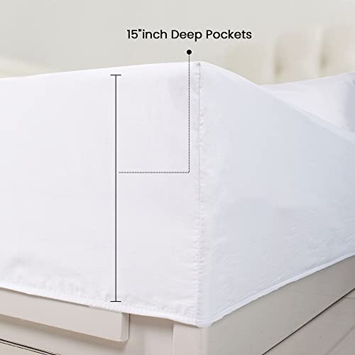 Milano Luxury Collections Cotton And Polyester Blend Bed Sheet - Breathable And Soft Bedding Sheet With 15 Inches Durable Deep Pockets - 4-Piece Bedsheet Set - King/Queen Size (White, Queen) #TOP5