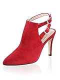 Spitze Form mit Pfennigabsatz Alba Moda Stiefelette mit Zwei Knöchelriemchen Rot