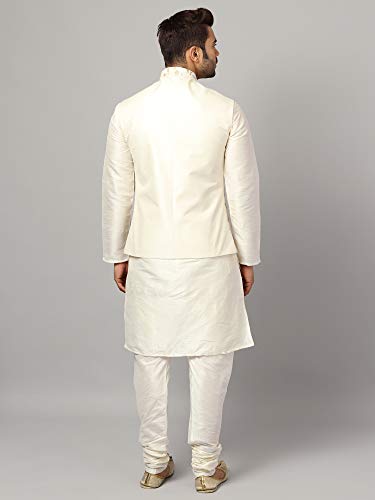 Image of Uri and MacKenzie Men's Silk Blend Regular Kurta Churidar Pyjama with Bundi Nehru Jacket /Waistcoat