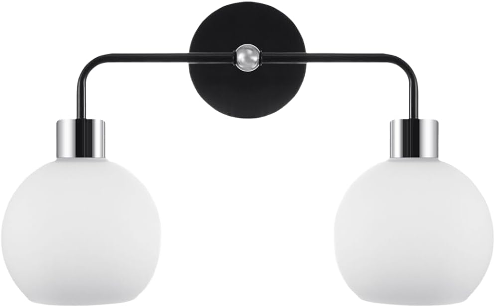 IHIPPO Wall Lamps 2 Light Globe Shade Modern Weall Sconce Spherical Bathroom Vanity Light Fixtures Wall Mounted Sconce Black-Gold Headboard, Bedroom Bedside Table, Porch Or Bathroom Vanity
