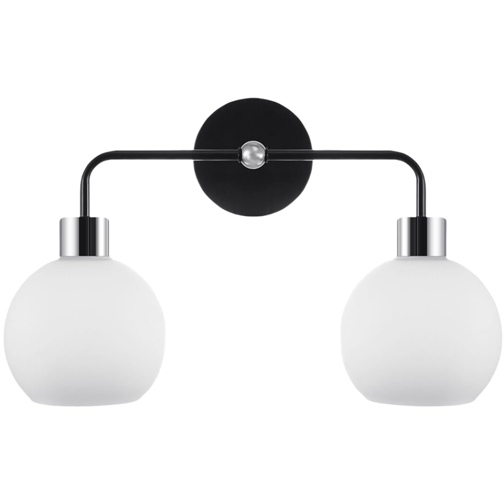 IHIPPO Wall Lamps 2 Light Globe Shade Modern Weall Sconce Spherical Bathroom Vanity Light Fixtures Wall Mounted Sconce Black-Gold Headboard, Bedroom Bedside Table, Porch Or Bathroom Vanity