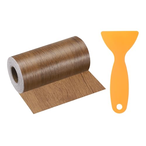 Image of HARFINGTON Wood Grain Repair Tape 4.7 Inch x 33ft Self Adhesive Repair Patch Tape Simulated Wooden Floor Tapes with Plastic Scraper for Tables Doors Windows Furniture, Brown Wood