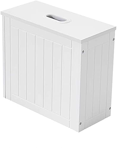 Wooden Bathroom Storage Unit, Free Standing Toilet Paper Holder, Compact Wooden Shaker Bathroom Box, Multi-Purpose Cleaning Tidy Box Bathroom Cabinet (White)