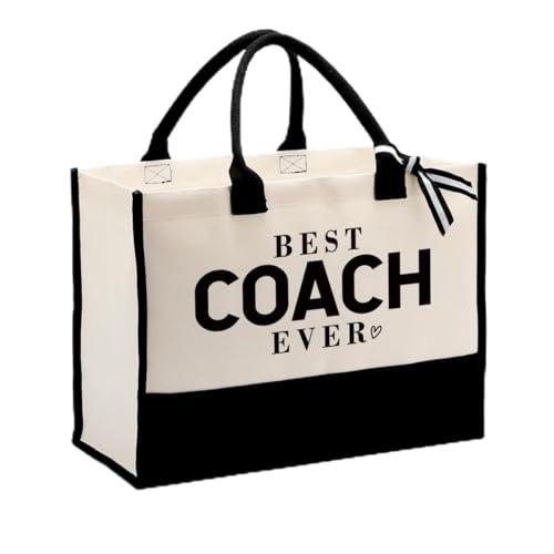 ZPPRJF Sacola feminina de lona grande, bolsa de praia, presente de aniversário para meninas, mulheres, amigas, sacolas de compras reutilizáveis, Best Coach Ever, Medium