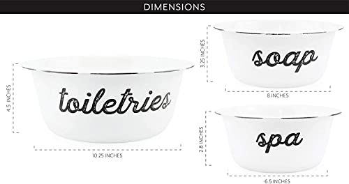 Auldhome Enamelware Spa Basin Set (Set Of 3); White Rustic Farmhouse Decor Spa Bowls For Bathroom Storage And Home Decor #TOP5