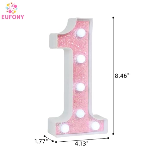Image of Pink Glitter Marquee Light Up Numbers, LED Number Lights Battery Operated for Girls 1st 11th Pink Birthday Party Table Decorations, Wall Decor for Girls Bedroom, Number 1 Sign Cool White Lights