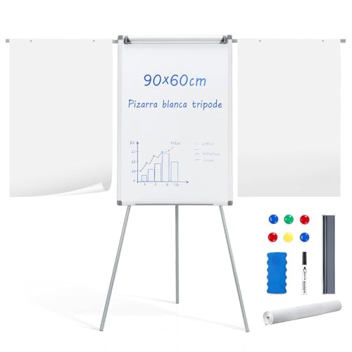 S SWANCROWN Pizarra Blanca Magnética con Caballete 90x60cm,Altura Ajustable y Portátil,Pizarra Magnetica con Soporte Extensible,para Oficina, Escuela y Hogar