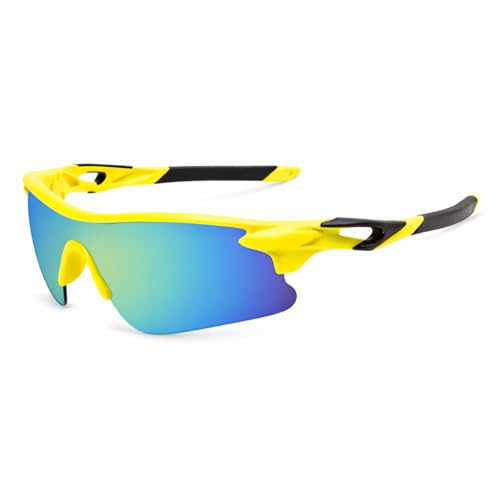 Image of Oversized Sports Goggles for Men & Women UV400 Protection Non Polarized Cycling Running Cricket Driving Fishing Outdoor Lightweight Wraparound Design Clear Vision Eyewear. (Yellow)