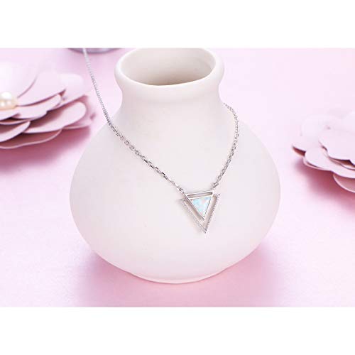 FLYOW Mother's Day Gifts Created Opal Heart Necklace for Lover Women Girls 925 Sterling Silver Pendant with Message Love You Forever4