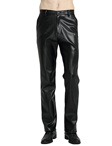 Yeokou Mens Business Casual High Waist Straight Leg PU Faux Leather Biker Pants