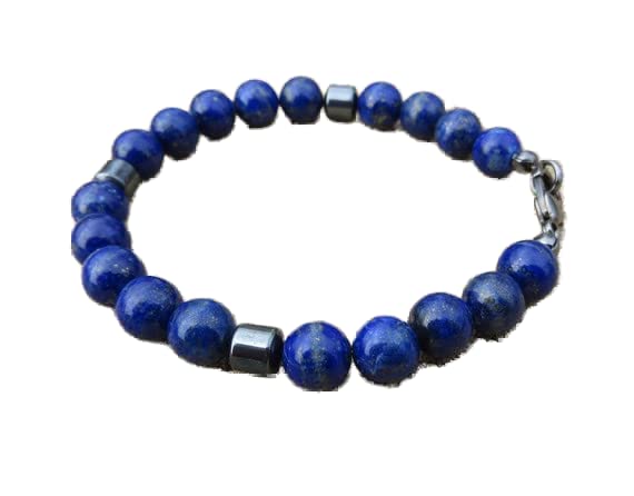 Bracelet lapis lazuli hématite 8mm bijoux perles rondes empilable unisexe LKBEADS