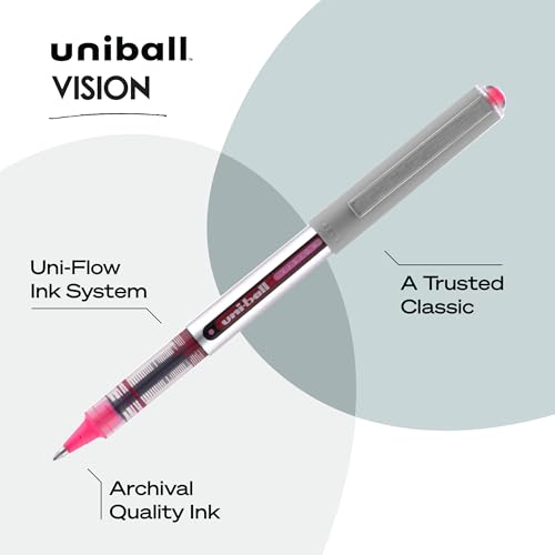 Uniball Vision Długopisy kulkowe z cienką końcówką 0,7 mm średni różowy tusz 0,7 mm, czarny tusz, długopisy do pisania z cienką końcówką, długopisy luzem i materiały biurowe