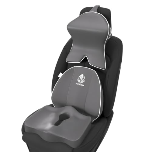 Image of MRRON Memory Foam Posture Corrector Car Seat Cushions Combo | Orthopedic Backrest, Coccyx Cushion & Neckrest | Ergonomic Lumbar Comfort Seat Cushion | Reduces Sciatica (Grey, Spine Support)