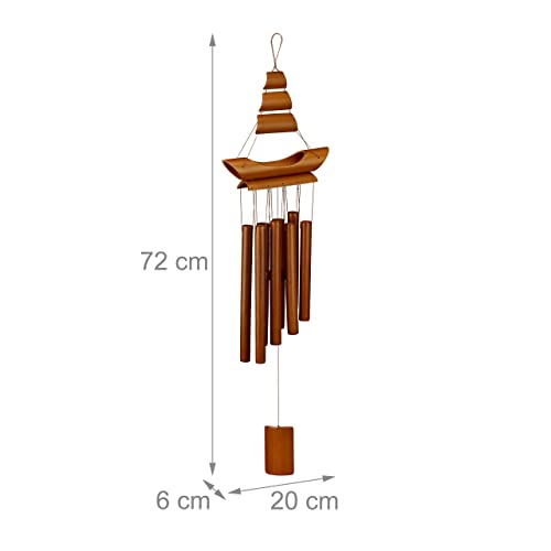 Relaxdays Dzwonek wietrzny bambusowy, wzór żaglówki, dekoracja wisząca na zewnątrz i wewnątrz, wys. x gł.: 72 x 20 x 6 cm, kolor brązowy
