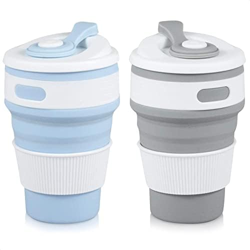 2Pcs Silicone Collapsible Travel Cup - Camping Cups Collapsible Cups Drinking Cups with Lids for Adults Foldable Silicone Cup Collapsible Cup with Lid - Camping Cup Collapsible Drinking Cups for Kids