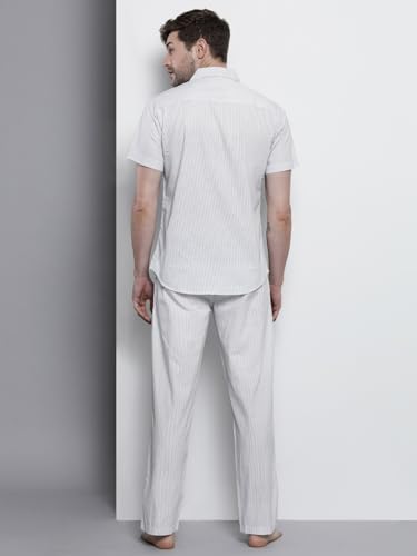 Image of The Indian Garage Co Men's Cotton Slim Fit Polka Dot Shirt & Pant Lounge Wear Set
