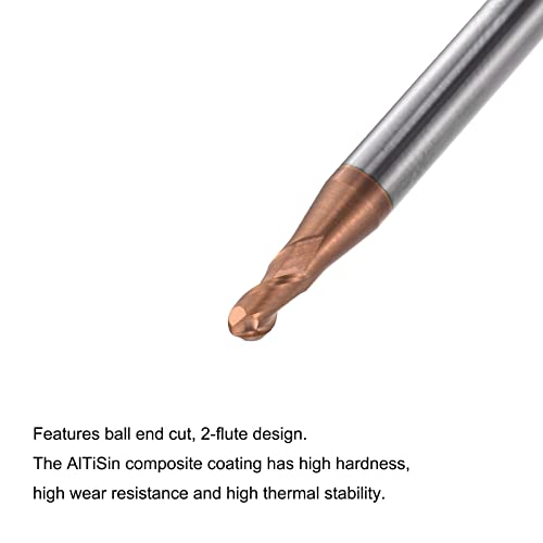 Image of uxcell Ball Nose End Mill 1.25mm Tip Radius Solid Carbide AlTiSin Coated CNC Router Bits 2 Flute Spiral Milling Cutter HRC55 with 4mm Shank 50mm (2-inch) Length