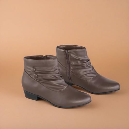 Collections Etc Women's Button Ankle Slouch Boots w/Low Heel BLACK 114