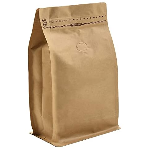 Kraft Paper Stand Up Zipper Coffee Bags With Flat Bottom Pouches With Valve (50, 1lb/16oz) Cover