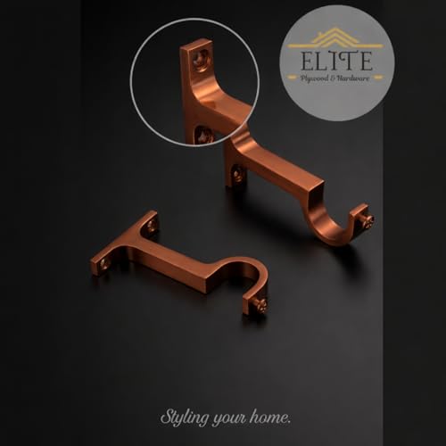 Image of Elite Aluminum Curtain Rod Brackets - Heavy-Duty Wall Mount Clamps for Curtain Rod Support for Door and Window Curtain Rods with Screw and Wall Plug - Pack of 2PCS (Rose Gold)