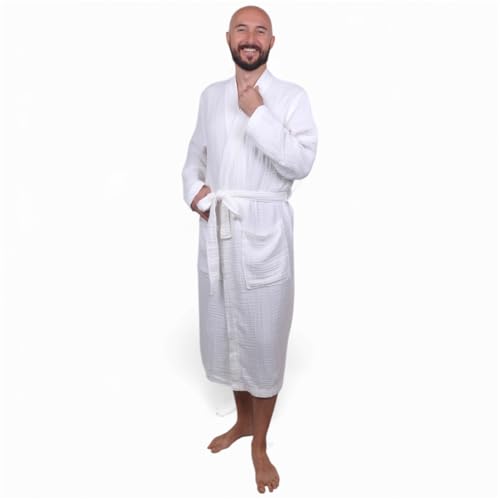 Image of Muslin Bathrobe - Cotton Gauze Robe for Women and Men - Lightweight Breathable Summer Kimono - Boho Spa /Maternity Robe