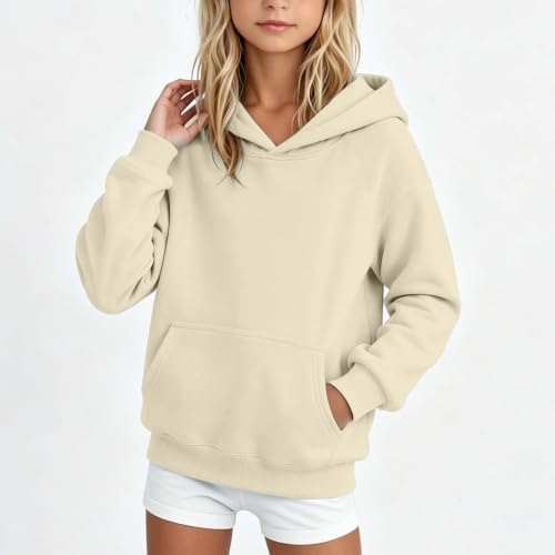 Youth Sweatshirts Boys Hoodies for Teen Girls Boys Hoodie with Long Sleeve Soild Casual Sweatshirt School Girl Outfits for Women Plus Size Capsule Wardrobe Clothing Set Sudadera Niño Beige - image 2