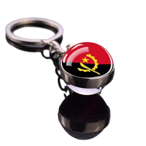 Mode Angola Drapeau Boule De Verre Porte-Clés Pendentif Afrique Pays Drapeau Pendentif Corde Porte-Clés Fan De Football Souvenir, Nouveauté Patriotique Porte-Clés Pour Hommes Femmes Couple C