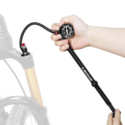 AEYINO Pompe à choc pour VTT, amortisseur à air haute pression 300 psi/400 psi avec manomètre pour vélos de montagne/course, aucun outil pour valve de...