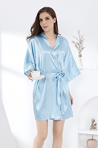 Image of MORFORU Women Bride Bridesmaid Silky Satin Kimono Robe Solid Color Sleepwear for Wedding Party Getting Ready, Short