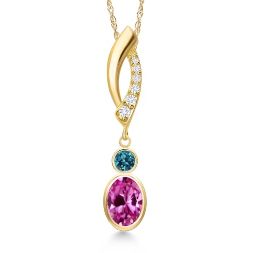 Gem Stone King 14K Yellow Gold Pink Created Sapphire and