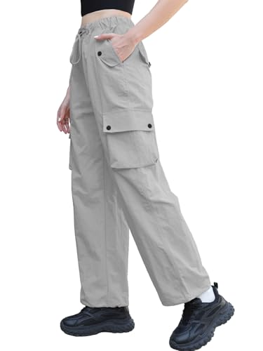 Image of Cromoncent Cargo Pants Girls & Women Parachute Pants Y2K Baggy Rave Clothes Waterproof with Pockets, 6 Years - 3XL
