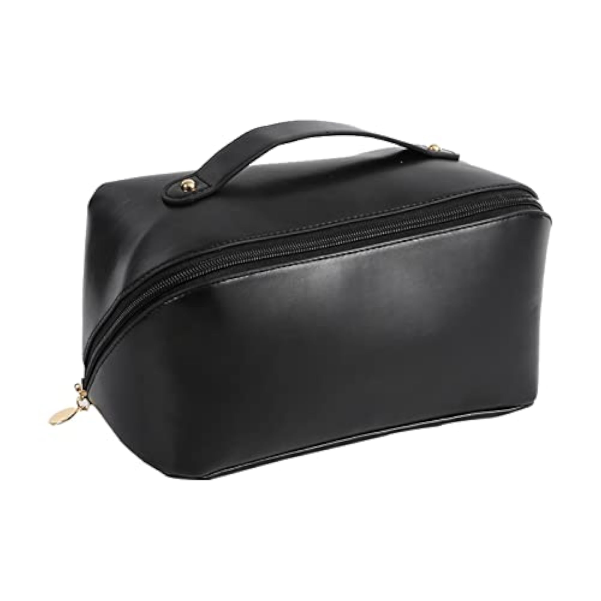 Portable Travel Toiletry Bag PU Leather Handbag Waterproof, Black