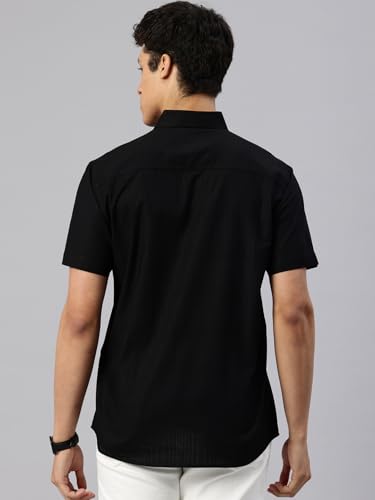 Image of Majestic Man Men's Pure Cotton Dobby Weave Checks Slim Fit Half Sleeve Casual Shirt