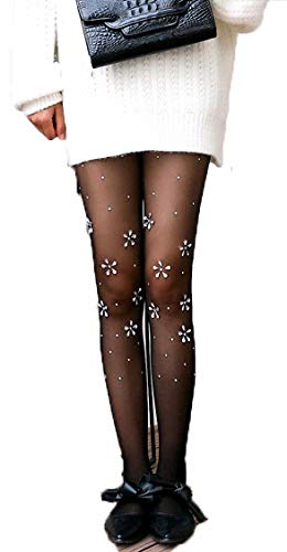 Image of Ulalaza Sparkle Hollow Out Letter Nude Colorful Rhinestone Hot Drilling Fishnet Pantyhose Tights for women Luminous