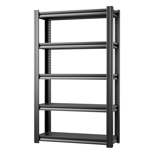 SUPEER Estante de carga pesada de metal 198x120x45 cm con 5 estantes ajustables de metal | Estantería de almacenamiento para sótano y taller | Capacidad de carga hasta 1200 kg | Negro