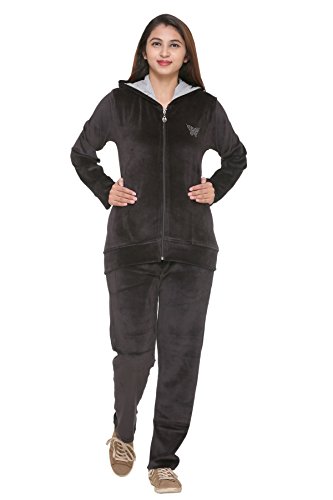CUPID Regular Fit Plus Size Velvet Track Suit for Woman/Winter Wear Velvet Night Suit Set with Pockets/Ladies Track Suit_ Black_5XL
