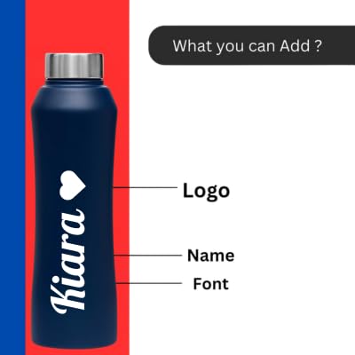 Image of Caspian Vibe Customised Stainless Steel Water Bottle 1L, P Blue with Logo Print - Personalised Water Bottle with Your Name Print for Kids Boys Girls School Office Gym- Perfect for Corporate Gifting